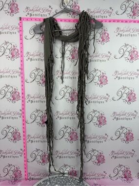 therapy scarf fringes tassles beads grey green Taupe Fringed Wrap Scarf